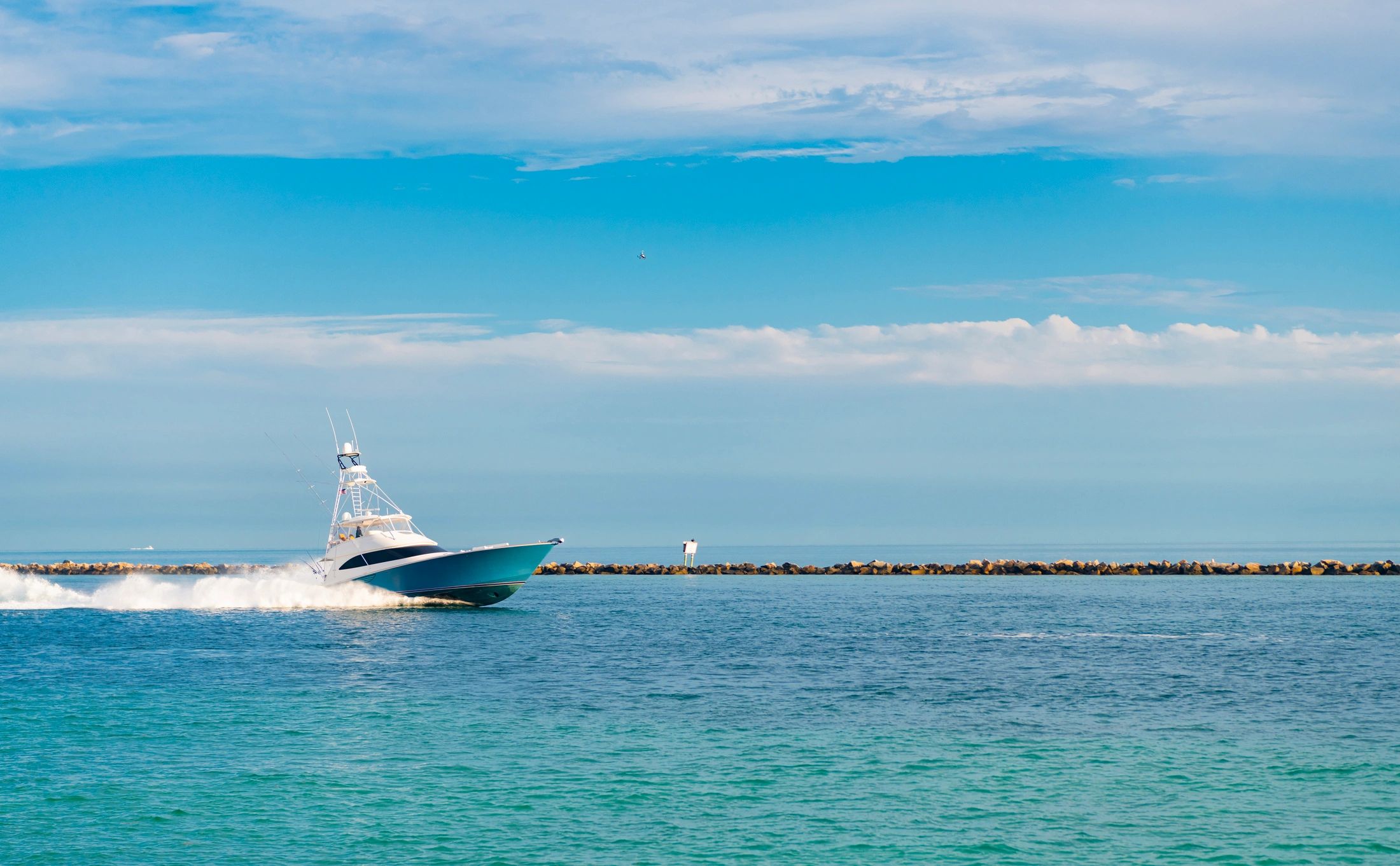 Luxury sport fishing yacht turquoise water