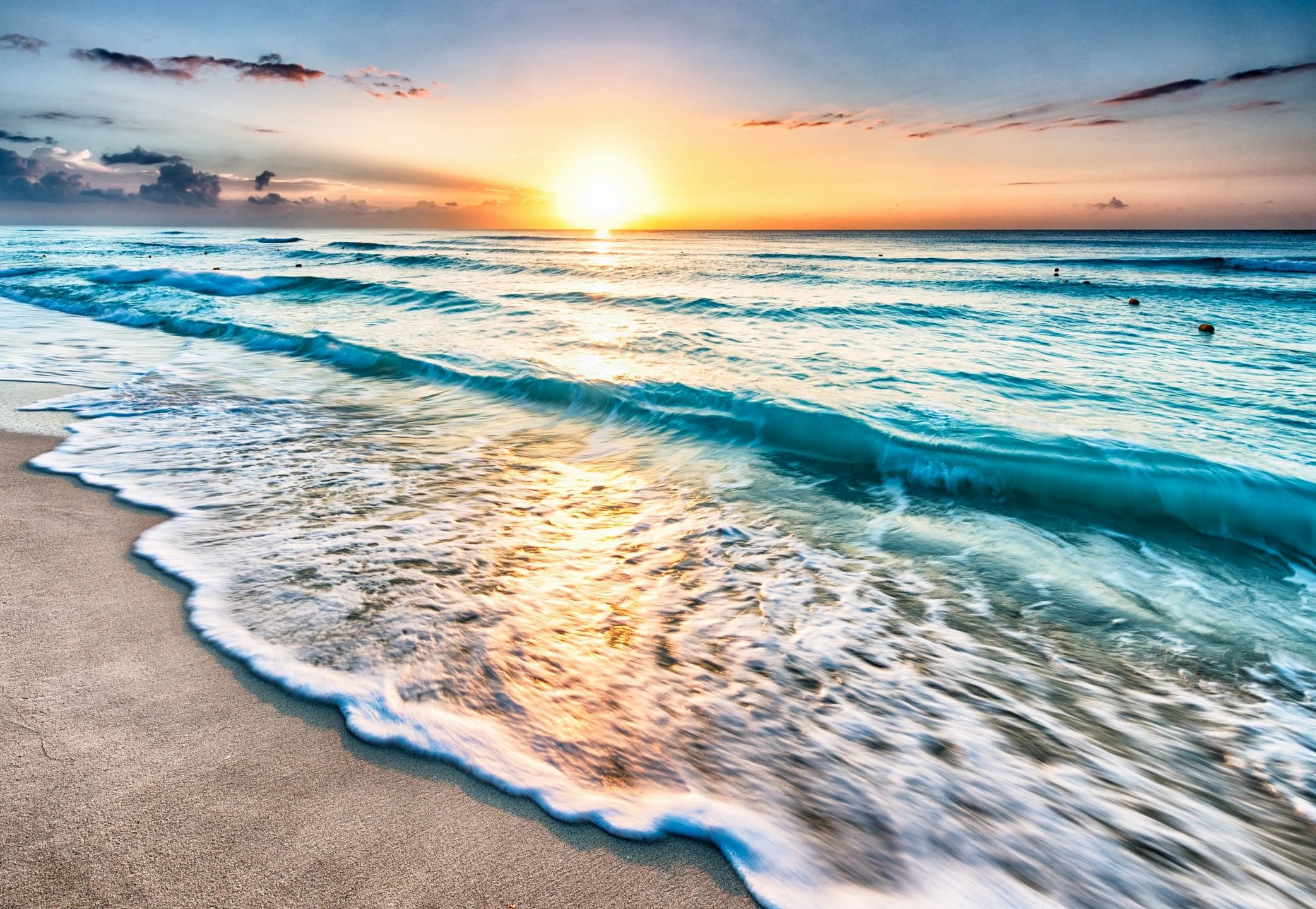 Serene beach sunset ocean waves
